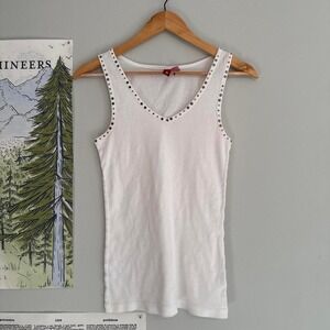 Vintage So Real So Right‎ White deadstock Studded Ribbed V Neck Tank Top